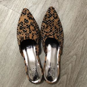 Cheetah bedazzled slip on flats